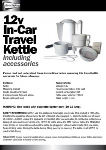 Streetwize 12V In Car Travel Kettle With Accessories